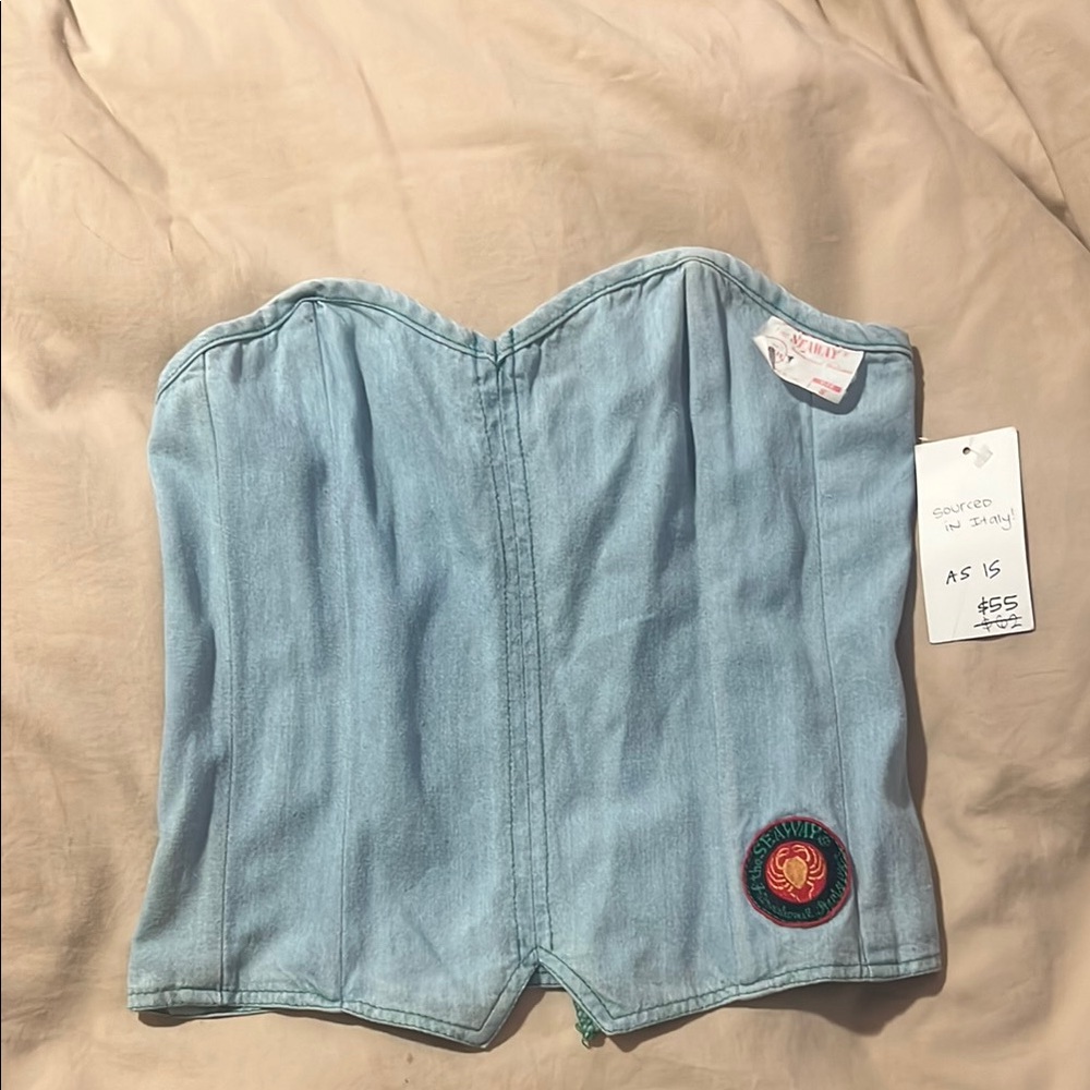 Away Light Blue Denim Crop Top